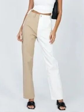 6 Princess Polly Two-Tone Tan Cream Pants 80s 90s Hip Hop Retro Punk Jeans Hip